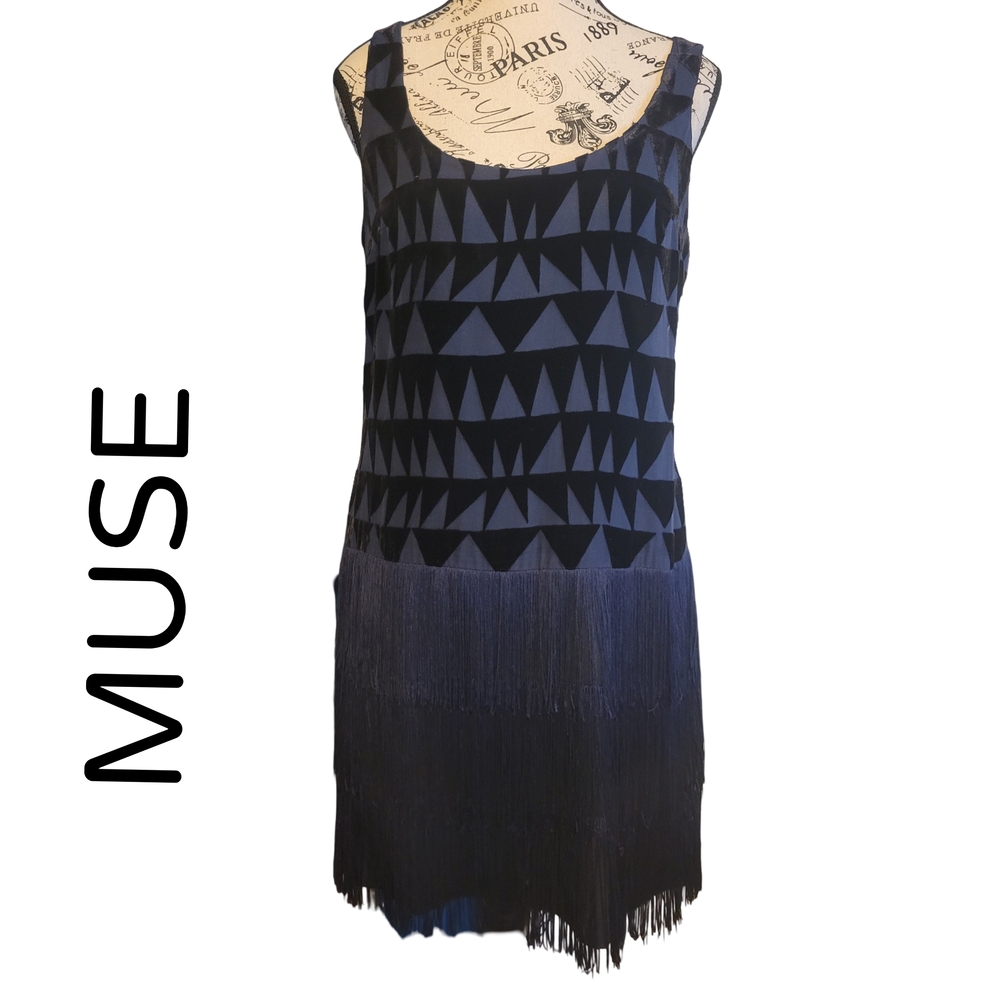 Muse Black Fringe Elegant Flapper Girl Dress - Picture 3 of 15